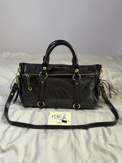 Authentic MIU MIU Vitello Lux Fomo Bow Satchel Crossbody Bag