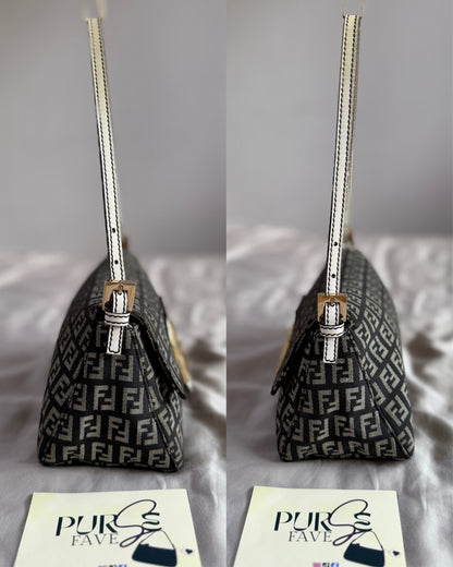 Authentic Vintage Fendi Dark Blue Zucchino Canvas Mini Mamma Baguette Shoulder Bag