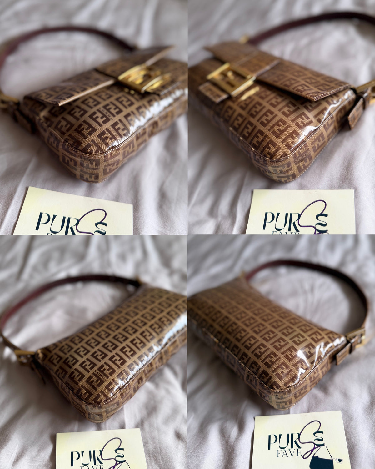 Fendi Zucchino Gold Vinyl Baguette