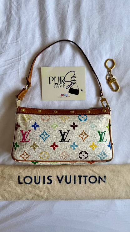 Authentic LOUIS VUITTON × TAKASHI MURAKAMI White Multicolor Pochette Shoulder Bag