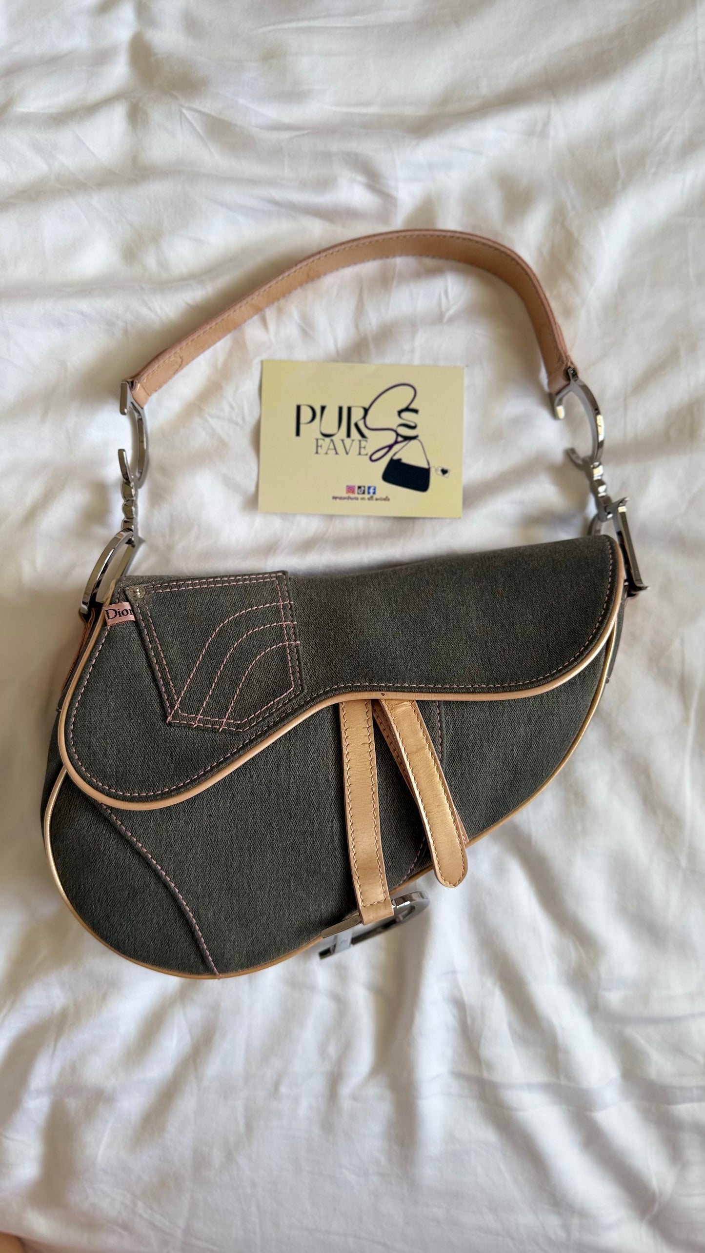 Authentic Vintage CHRISTIAN DIOR Dark Grey Denim with Pocket Saddle Shoulder Bag