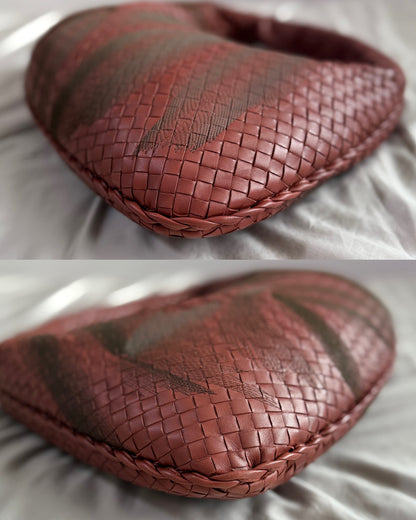 Authentic Vintage Bottega Veneta Burgundy Intrecciato Woven Nappa Leather Embroidered Large Hobo Bag