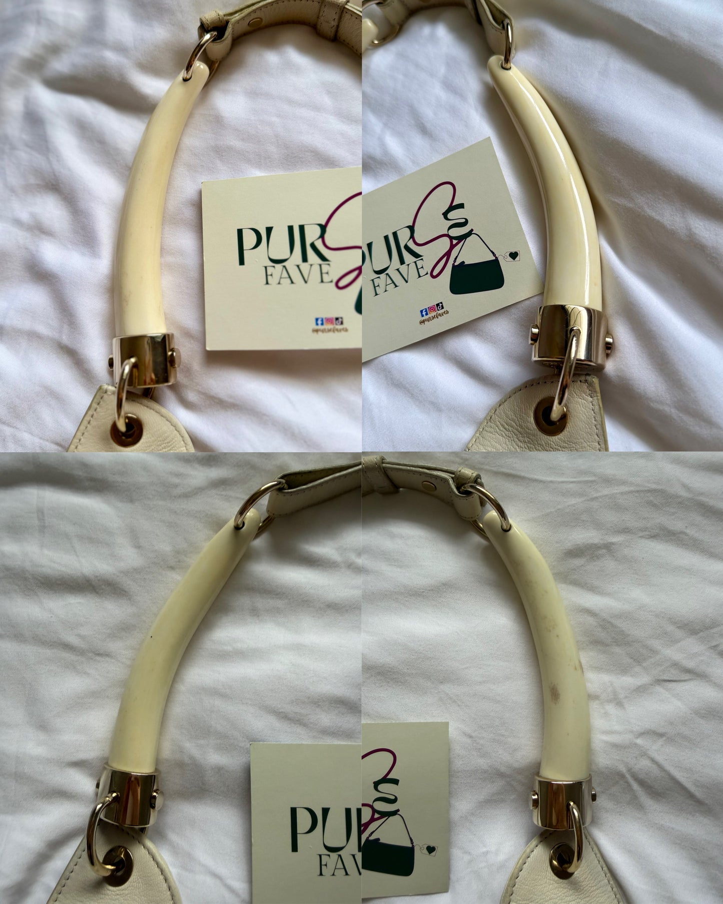Authentic YVES SAINT LAURENT Mombasa Double Horn Cream Leather Shoulder Bag