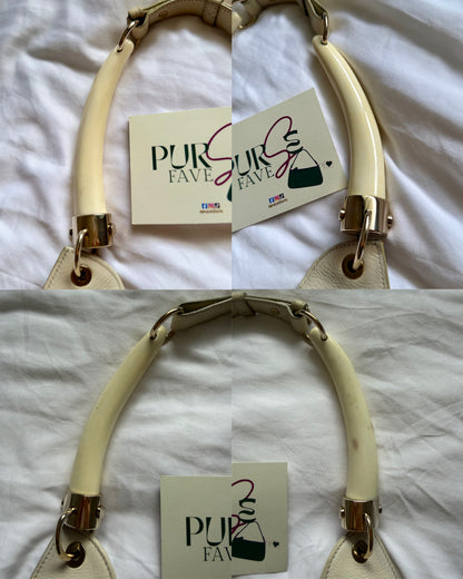 Authentic YVES SAINT LAURENT Mombasa Double Horn Cream Leather Shoulder Bag