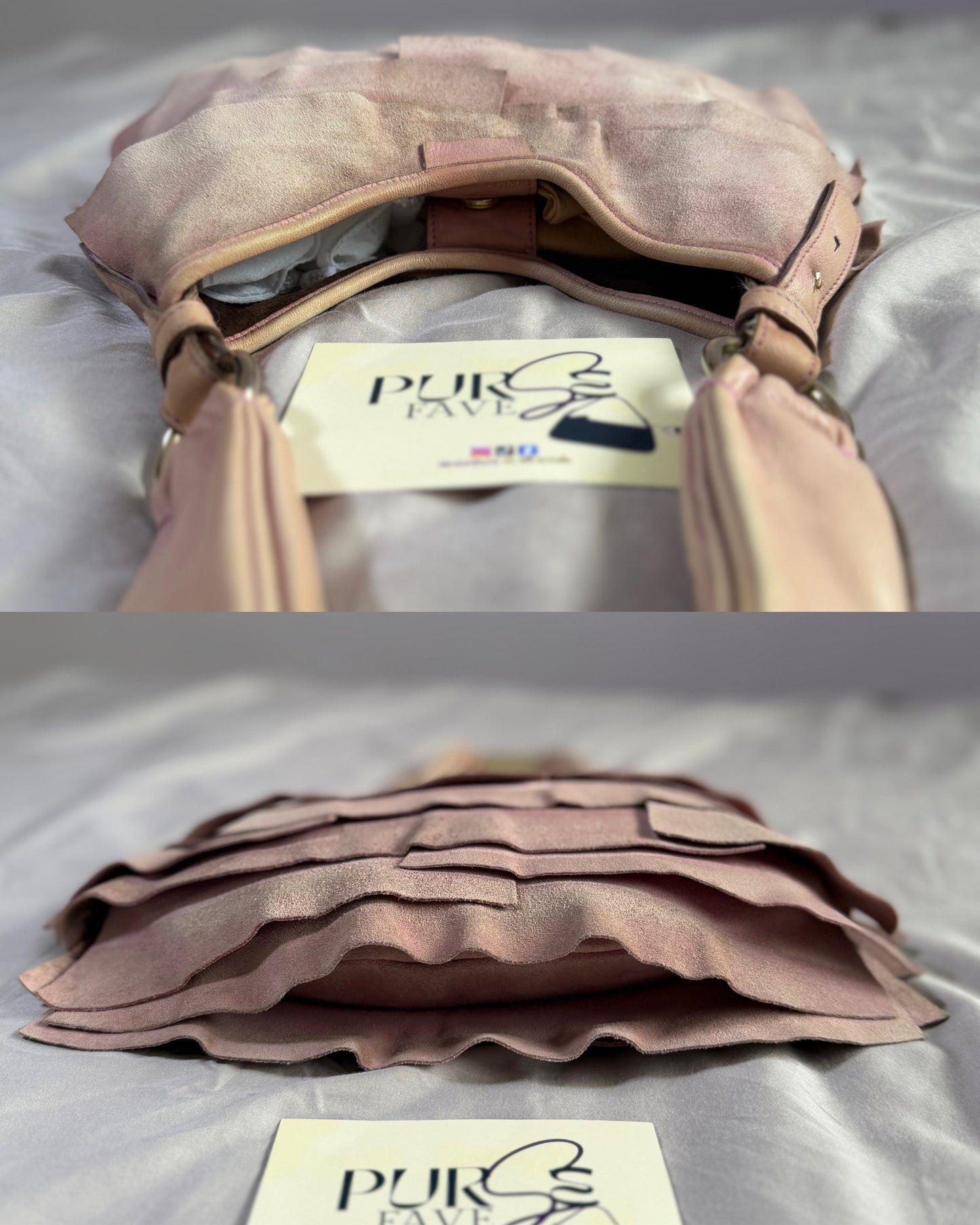 Authentic Vintage Yves Saint Laurent by Tom Ford Pink Suede Ruffle Small St. Tropez Shoulder Bag