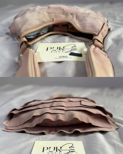 Authentic Vintage Yves Saint Laurent by Tom Ford Pink Suede Ruffle Small St. Tropez Shoulder Bag