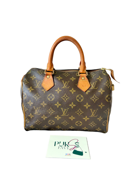 Authentic LOUIS VUITTON Speedy 25 Brown Monogram Canvas Satchel Handbag