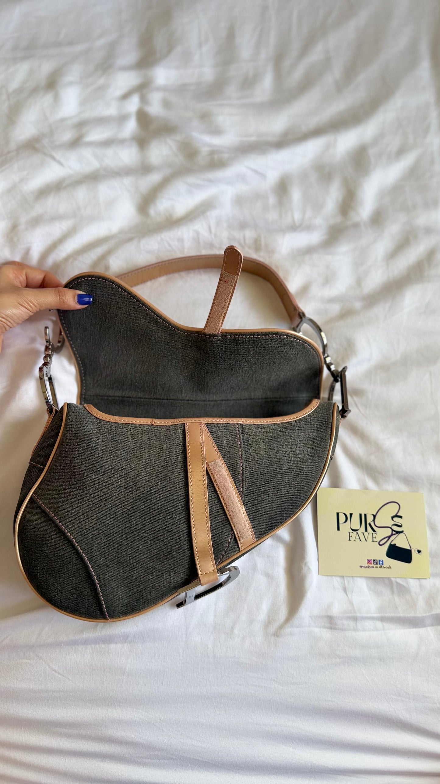 Authentic Vintage CHRISTIAN DIOR Dark Grey Denim with Pocket Saddle Shoulder Bag