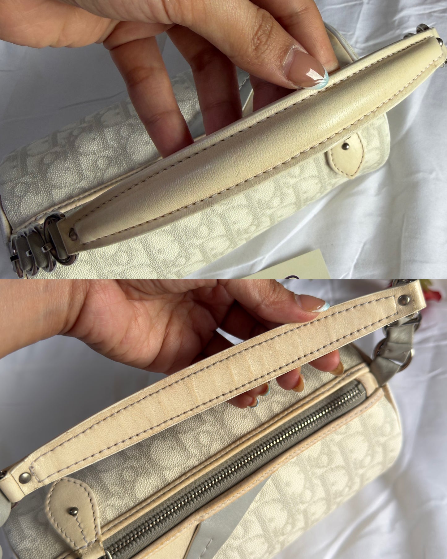 Authentic Vintage Christian Dior by John Galliano White x Grey Trotter Romantic Mini Boston Barrel Bag