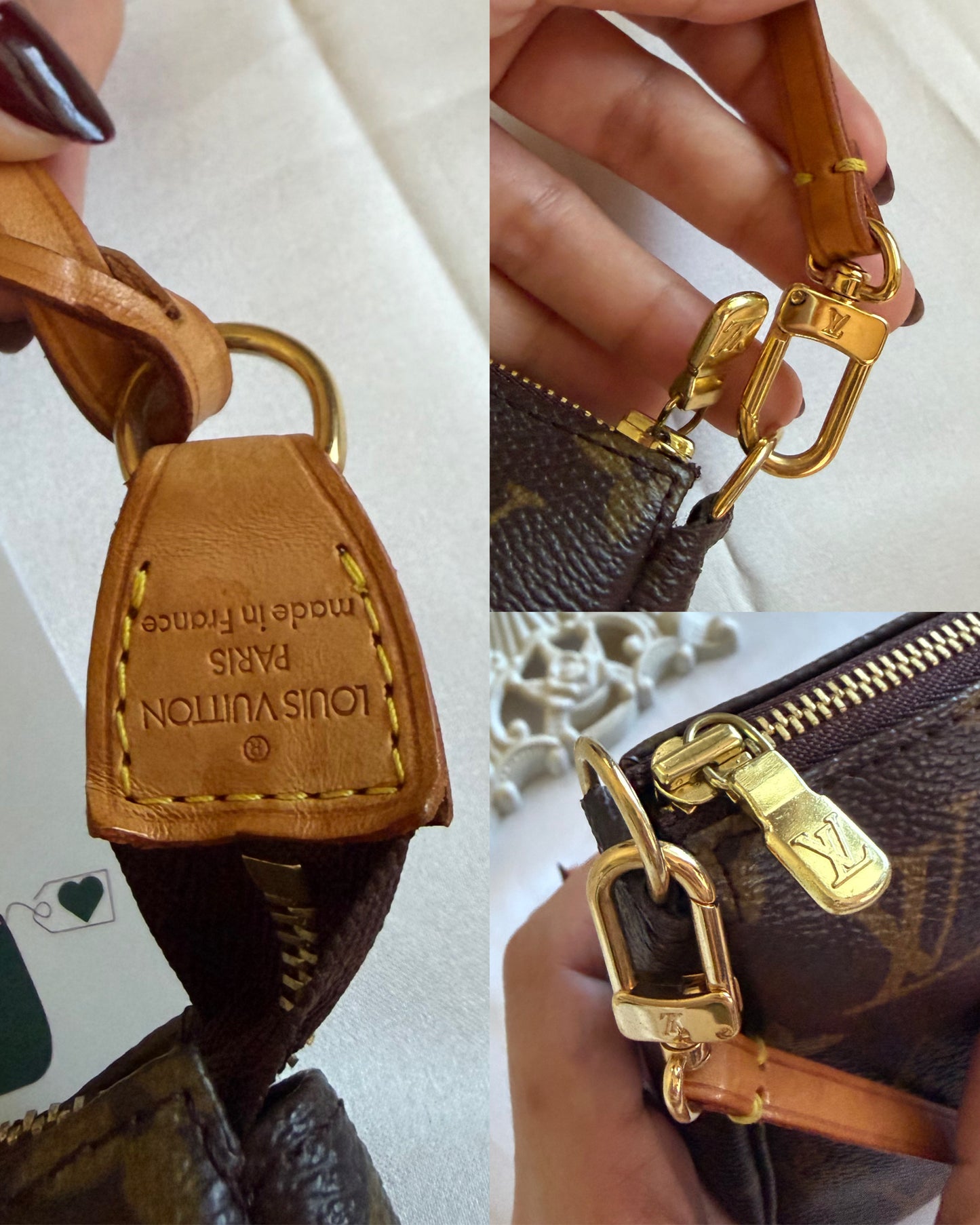 Authentic LOUIS VUITTON Pochette Accessoire Clutch Brown Monogram Canvas Leather Shoulder Bag