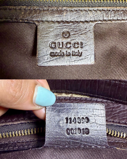 Authentic GUCCI Horsebit GG Canvas Brown Hobo Shoulder Bag