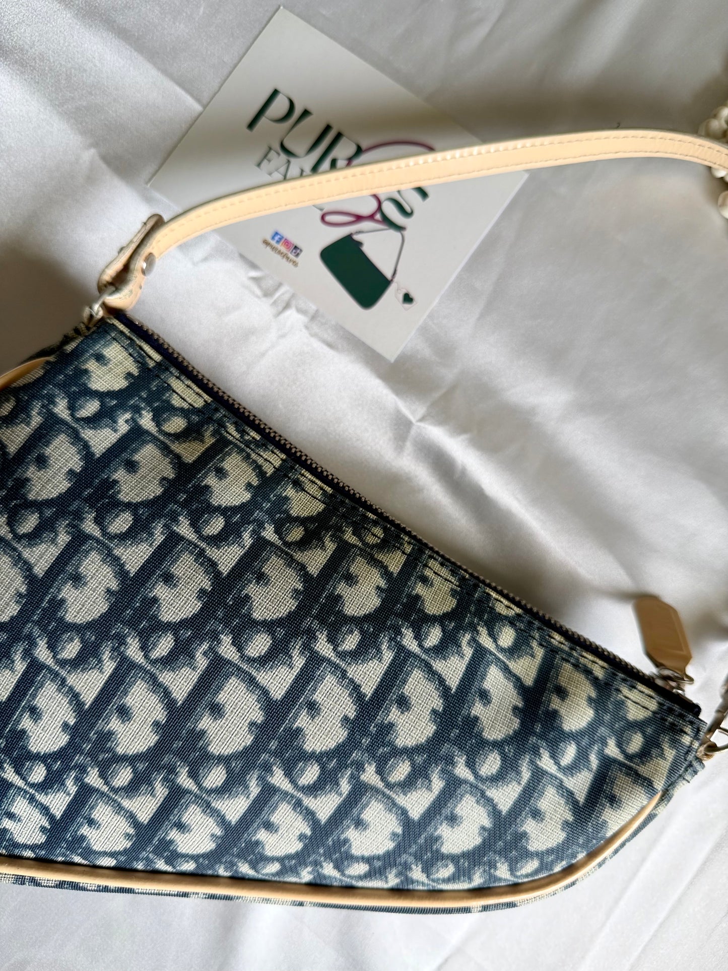 Authentic Vintage CHRISTIAN DIOR Blue Canvas Mini Saddle Pochette Bag