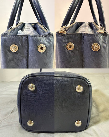Authentic PRADA Saffiano Lux Galleria Navy Blue Mini Double Zip Tote Crossbody