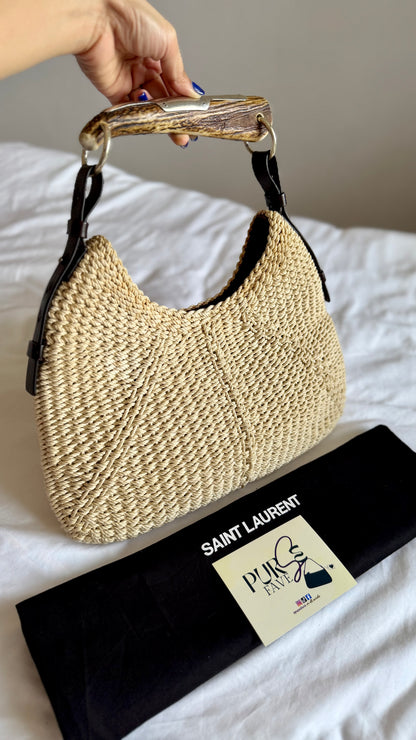 Authentic Vintage YVES SAINT LAURENT Mombasa Raffia by Tom Ford Horn Hobo Shoulder Bag