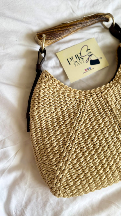 Authentic Vintage YVES SAINT LAURENT Mombasa Raffia by Tom Ford Horn Hobo Shoulder Bag