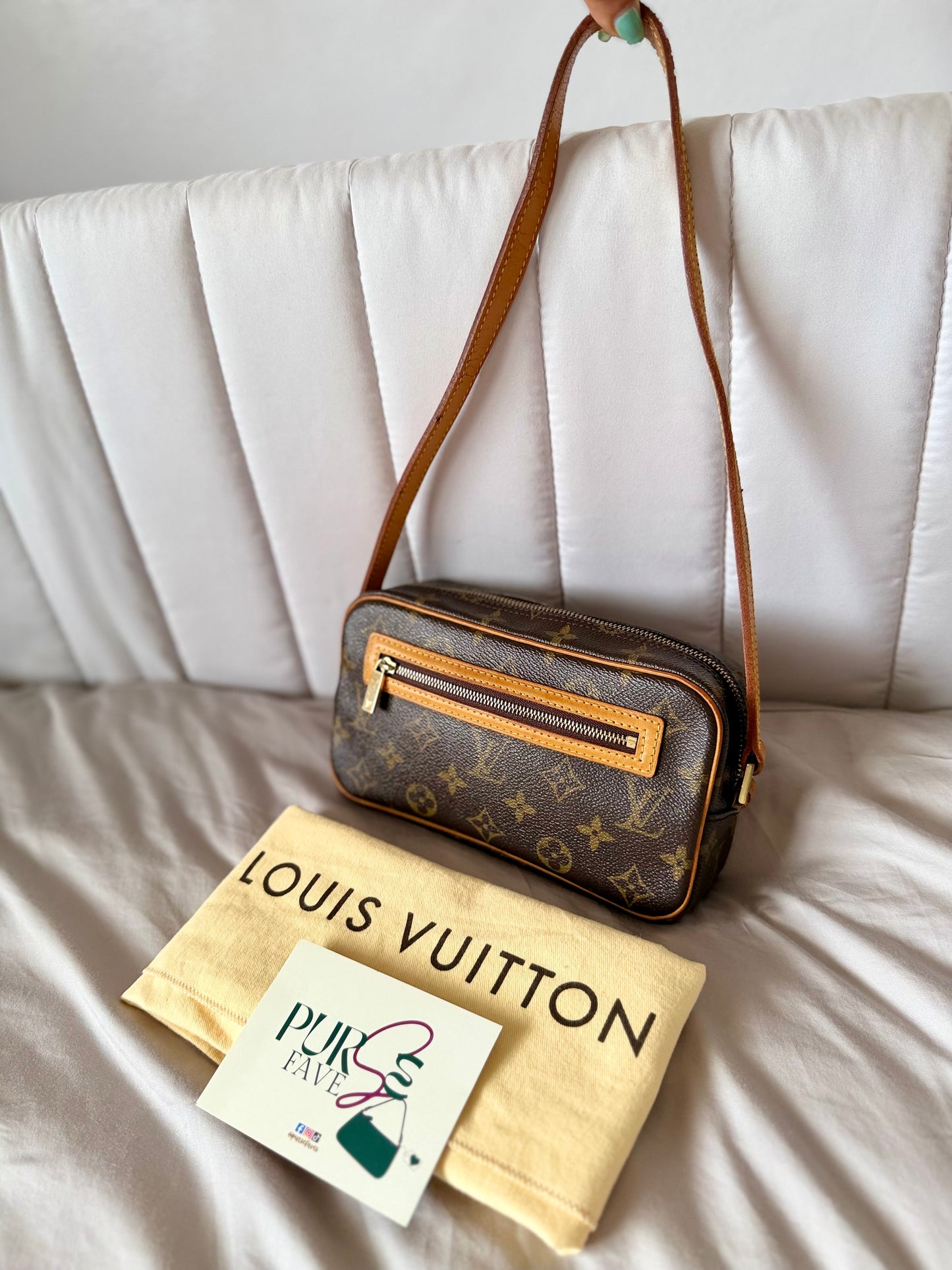 Authentic LOUIS VUITTON Pochette Cité Brown Monogram Canvas Shoulder Bag