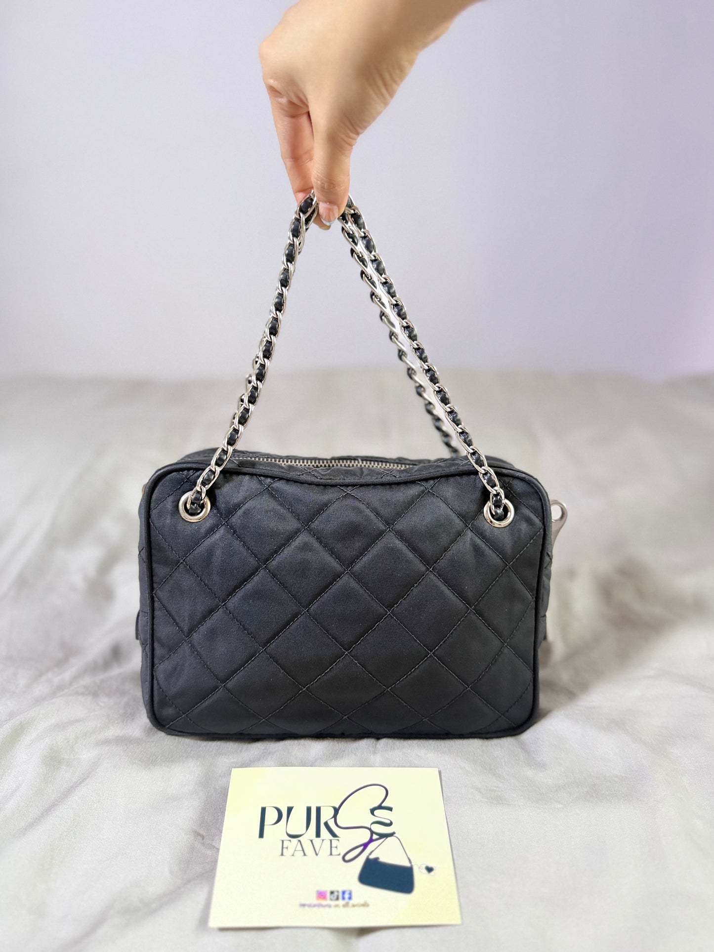 Authentic PRADA Nylon Tessuto Impuntu Quilted Black Bandoliera Mini Top Handle Bag
