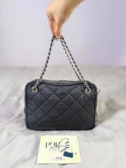 Authentic PRADA Nylon Tessuto Impuntu Quilted Black Bandoliera Mini Top Handle Bag
