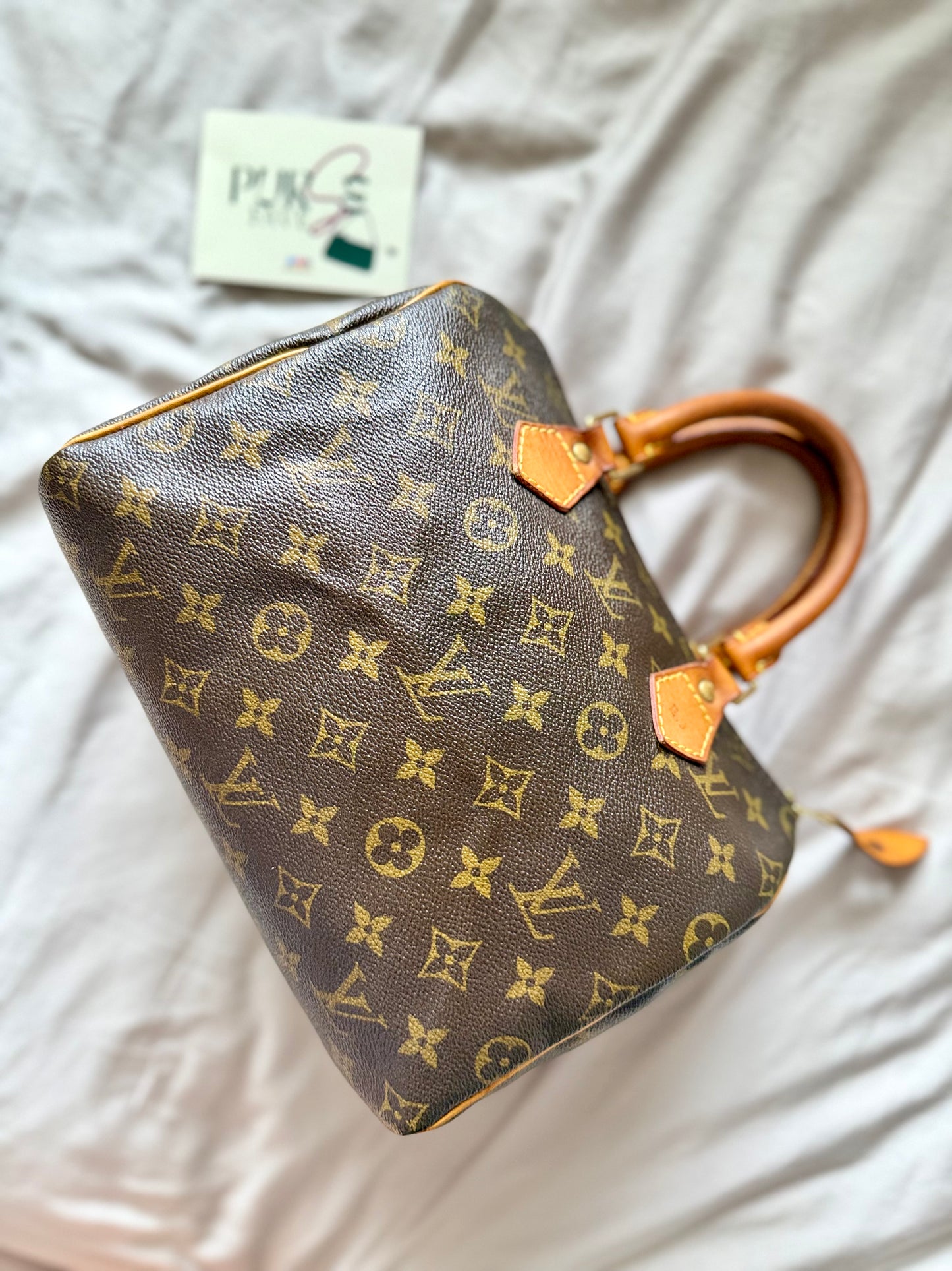 Authentic LOUIS VUITTON Speedy 25 Brown Monogram Canvas Satchel Handbag