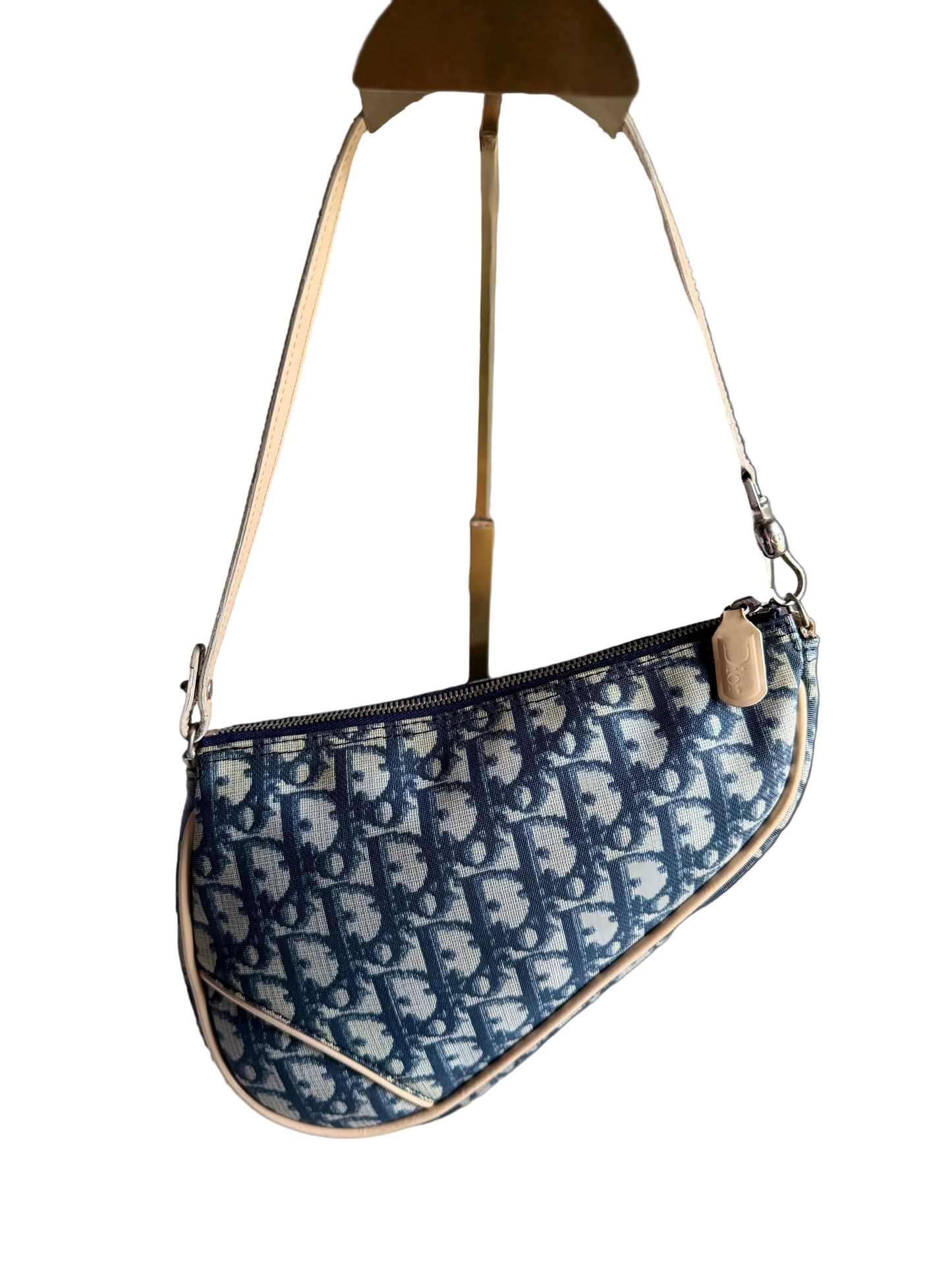 Authentic Vintage CHRISTIAN DIOR Blue Canvas Mini Saddle Pochette Bag