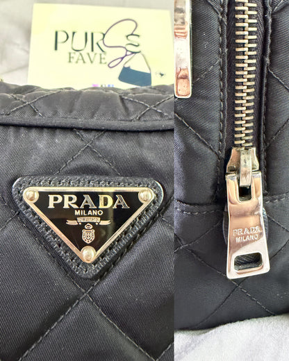 Authentic PRADA Nylon Tessuto Impuntu Quilted Black Bandoliera Mini Top Handle Bag