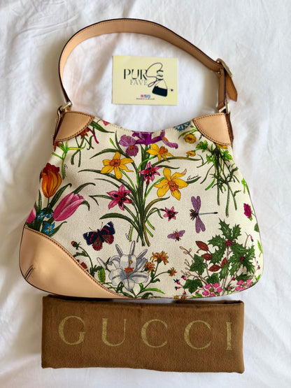 Authentic Vintage GUCCI Hasler Horsebit Flora Canvas Hobo Shoulder Bag