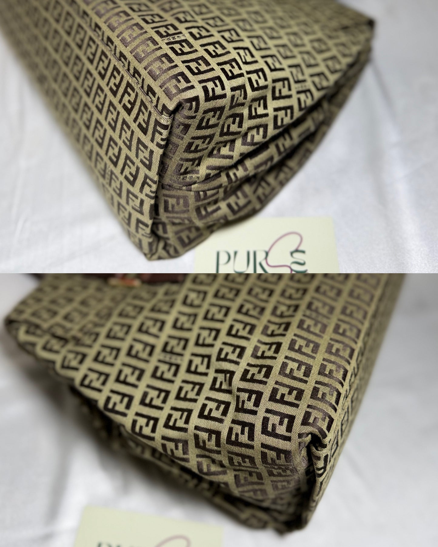 Authentic FENDI Beige / Brown Zucchino Canvas Accordion Large Shopper Tote Bag