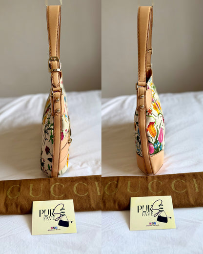 Authentic Vintage GUCCI Hasler Horsebit Flora Canvas Hobo Shoulder Bag