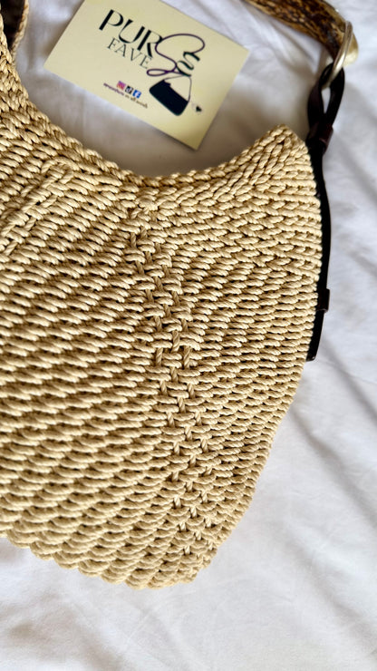 Authentic Vintage YVES SAINT LAURENT Mombasa Raffia by Tom Ford Horn Hobo Shoulder Bag