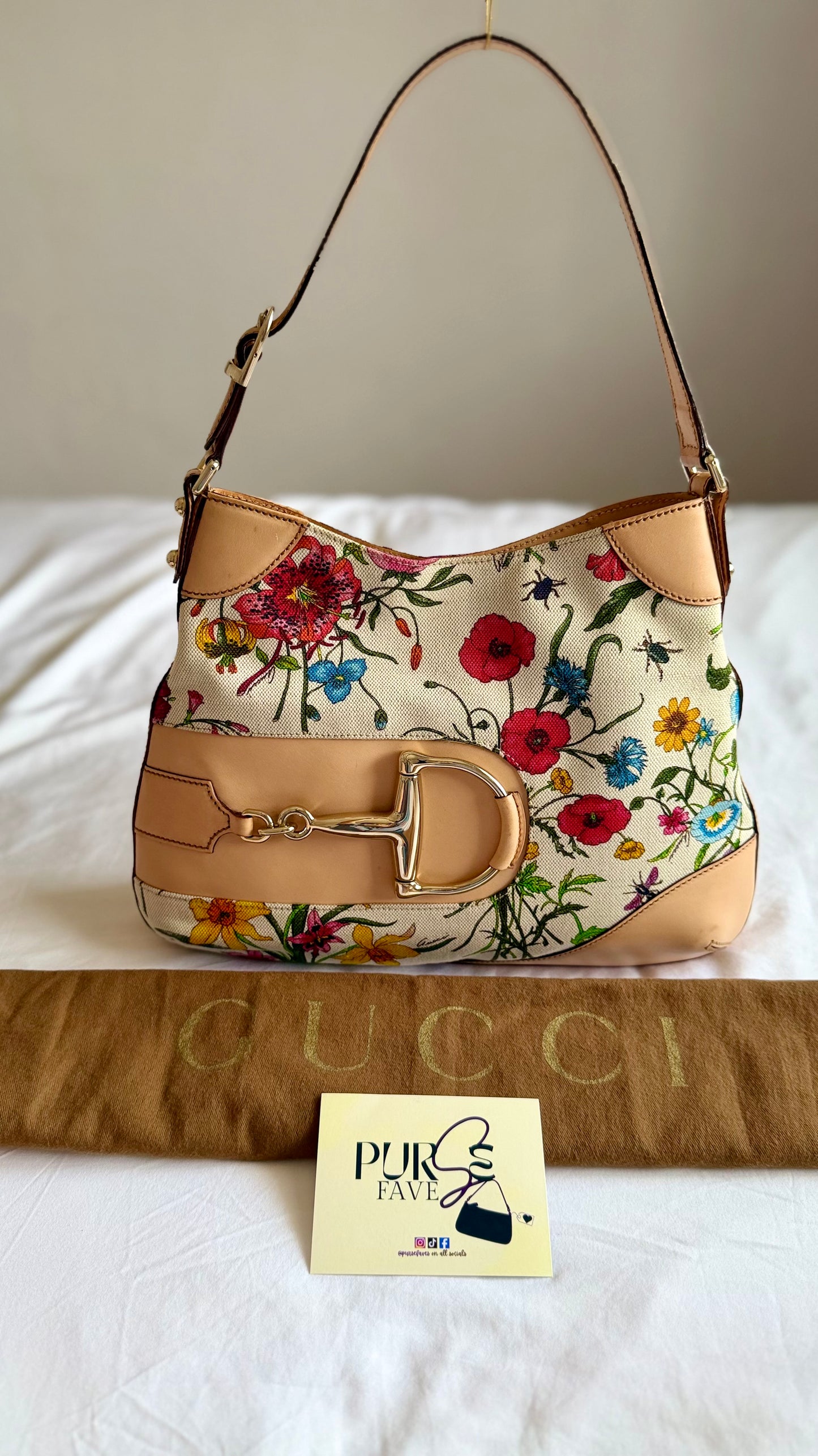 Authentic Vintage GUCCI Hasler Horsebit Flora Canvas Hobo Shoulder Bag