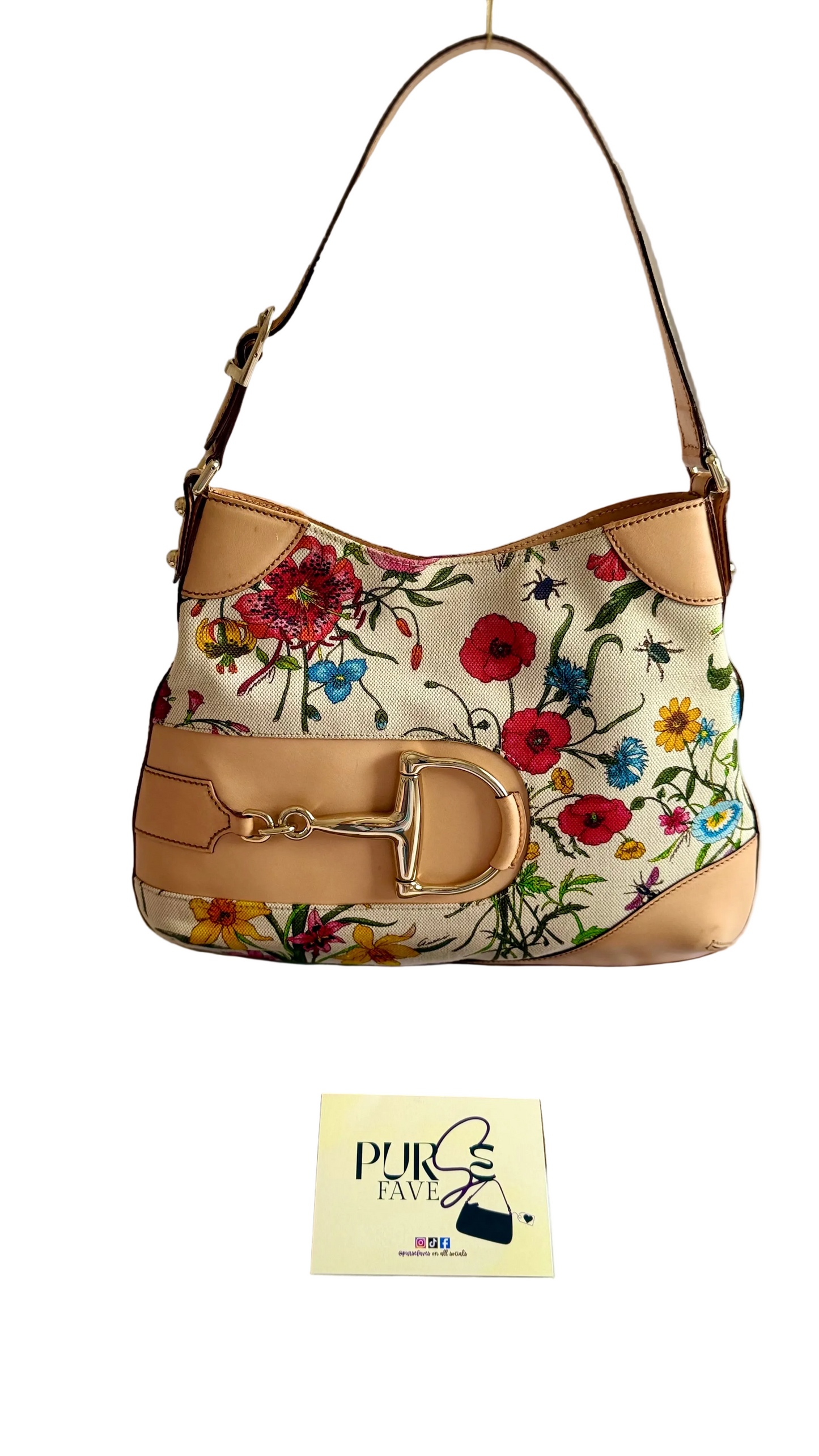 Authentic Vintage GUCCI Hasler Horsebit Flora Canvas Hobo Shoulder Bag