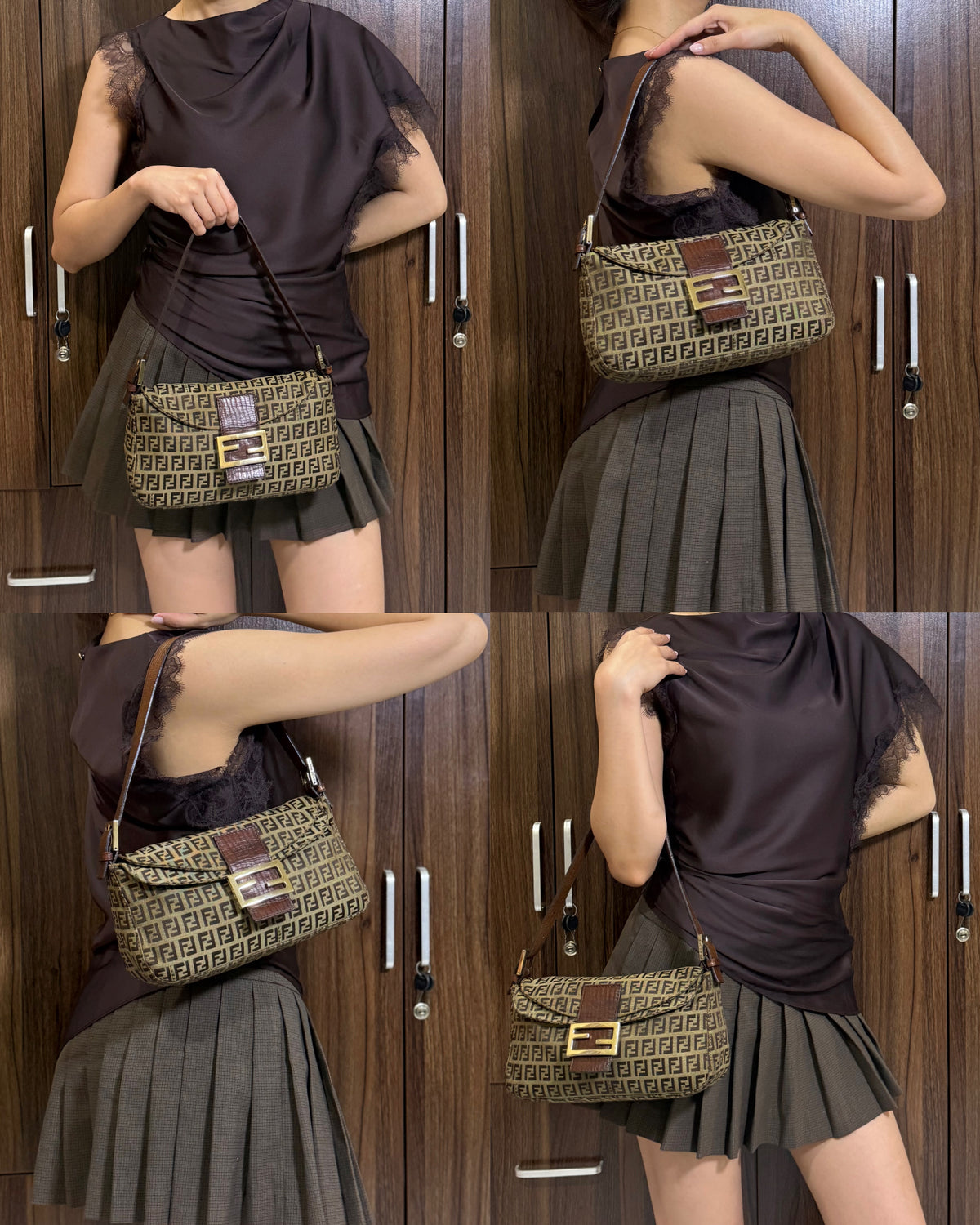 Fendi Zucchino Double Flap Baguette