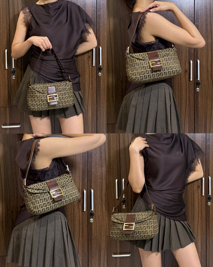 Fendi Zucchino Double Flap Baguette