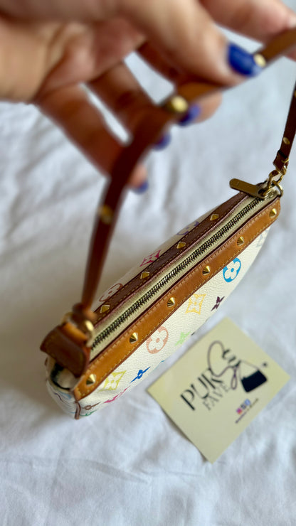 Authentic LOUIS VUITTON × TAKASHI MURAKAMI White Multicolor Pochette Shoulder Bag