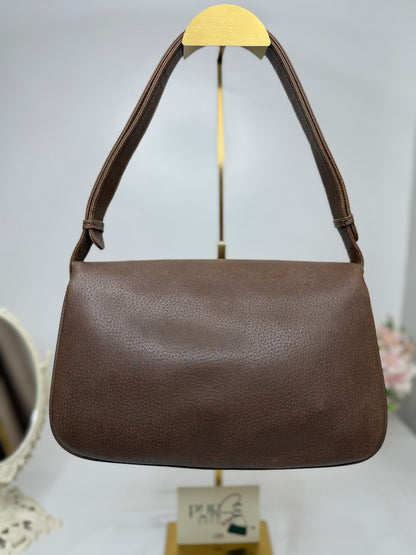 Authentic GUCCI 1955 Vintage Horsebit Shoulder & Crossbody Bag Brown Grained Leather | Mixed Gold & Silver Hardware