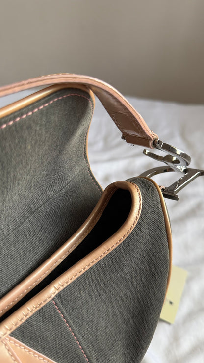 Authentic Vintage CHRISTIAN DIOR Dark Grey Denim with Pocket Saddle Shoulder Bag