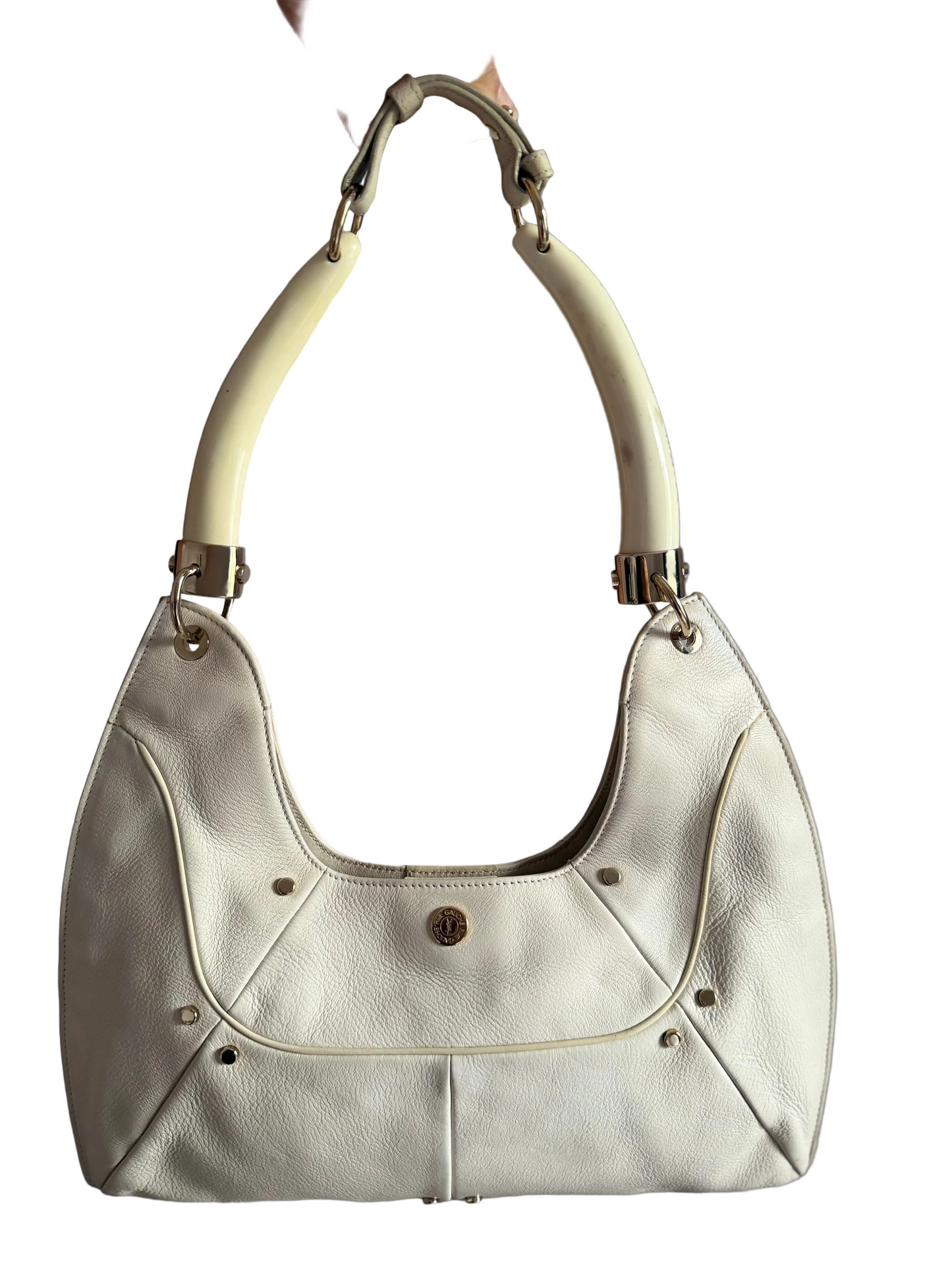 Authentic YVES SAINT LAURENT Mombasa Double Horn Cream Leather Shoulder Bag