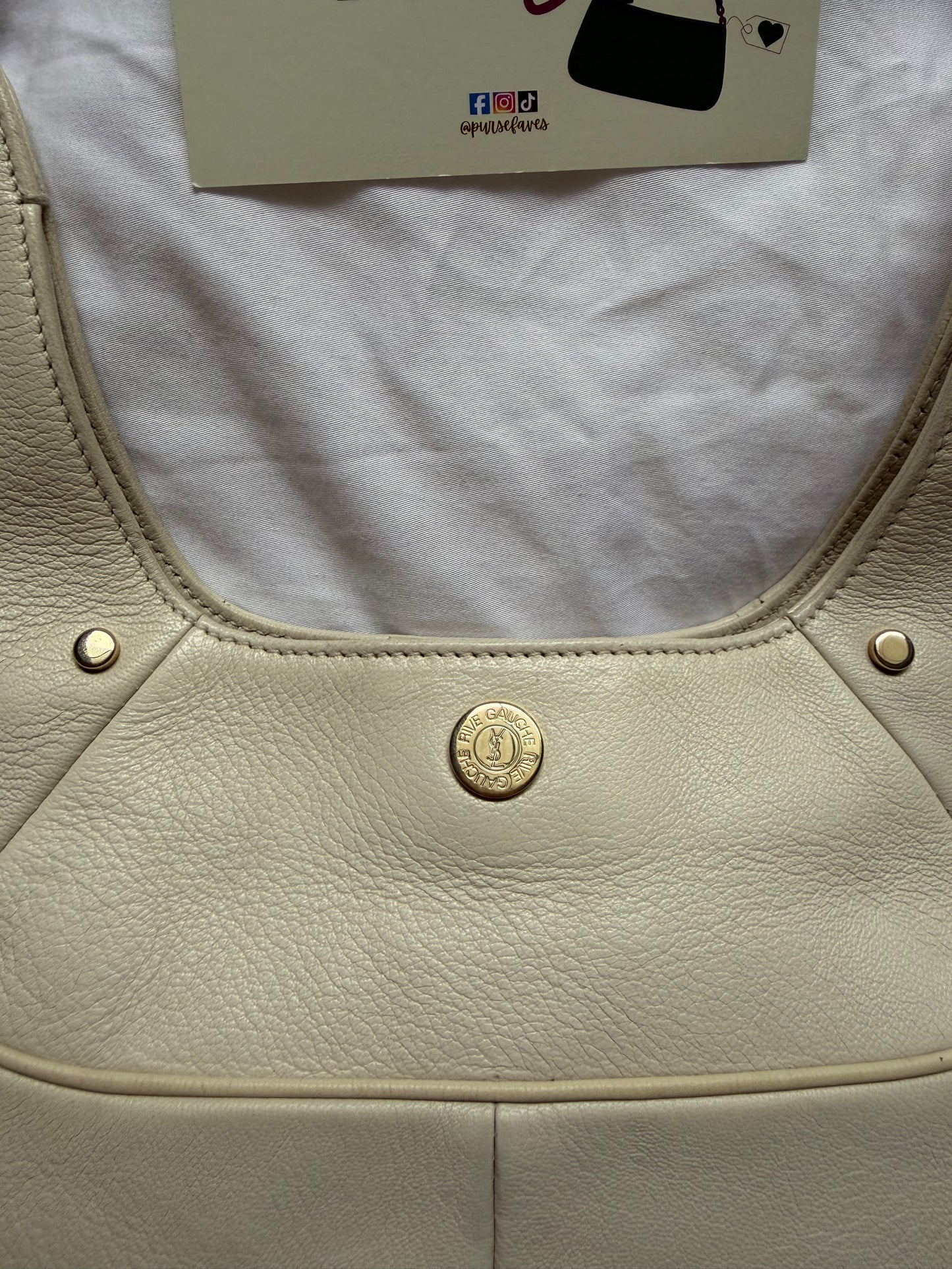 Authentic YVES SAINT LAURENT Mombasa Double Horn Cream Leather Shoulder Bag
