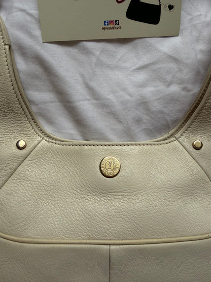 Authentic YVES SAINT LAURENT Mombasa Double Horn Cream Leather Shoulder Bag