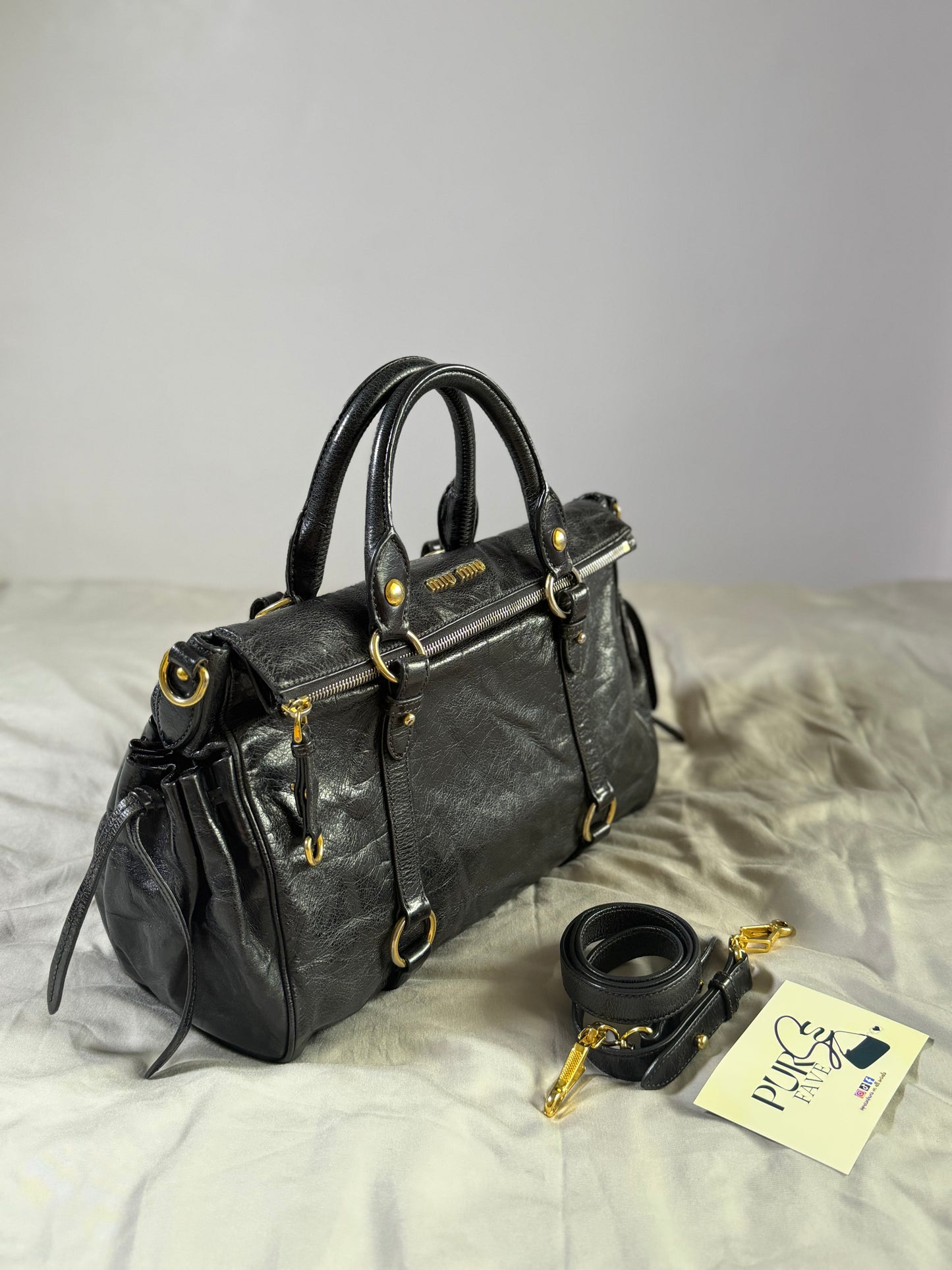 Authentic MIU MIU Vitello Lux Fomo Bow Satchel Crossbody Bag