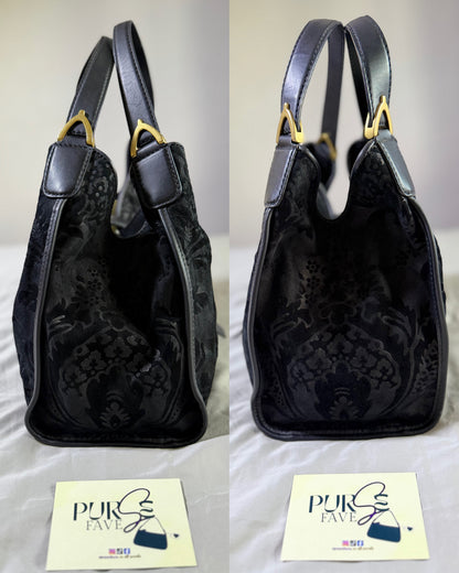 Authentic GUCCI Brocade Black Nubuck & Suede Soft Horsebit Stirrup Tote