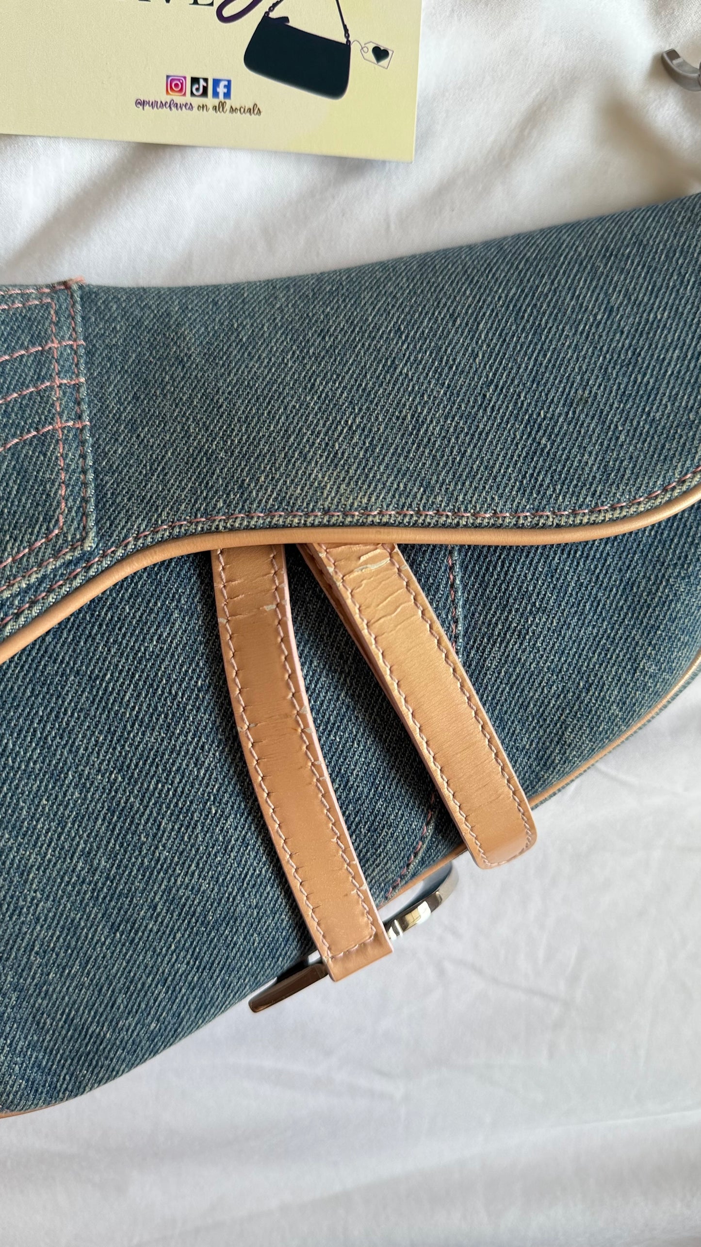 Authentic Vintage Christian Dior Light Blue Denim with Pocket Saddle Shoulder Bag