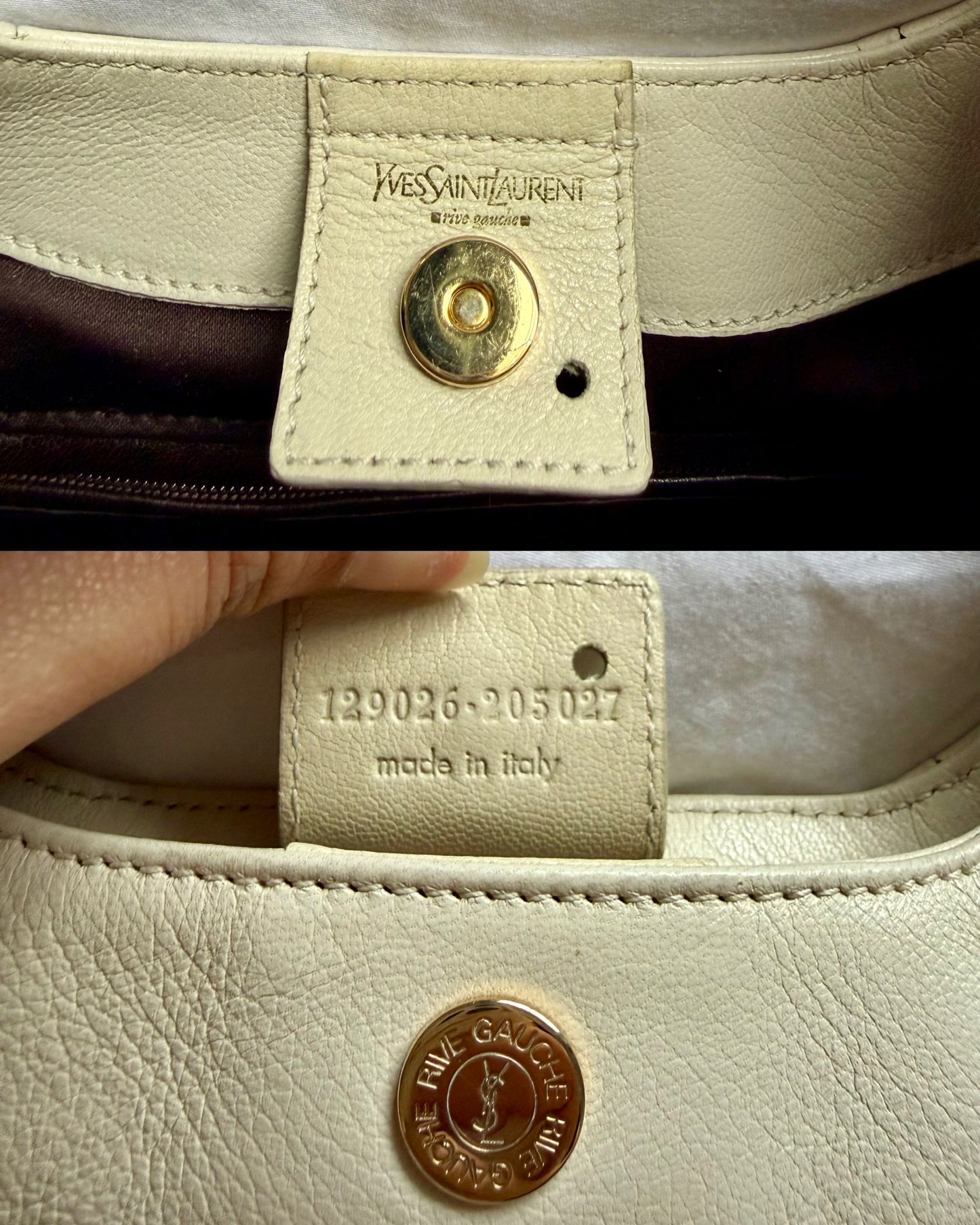 Authentic YVES SAINT LAURENT Mombasa Double Horn Cream Leather Shoulder Bag