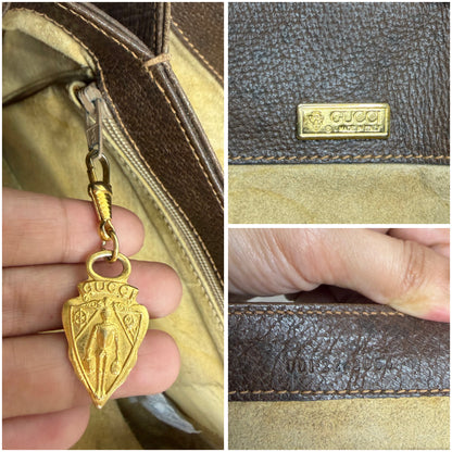 Authentic GUCCI 1955 Vintage Horsebit Shoulder & Crossbody Bag Brown Grained Leather | Mixed Gold & Silver Hardware