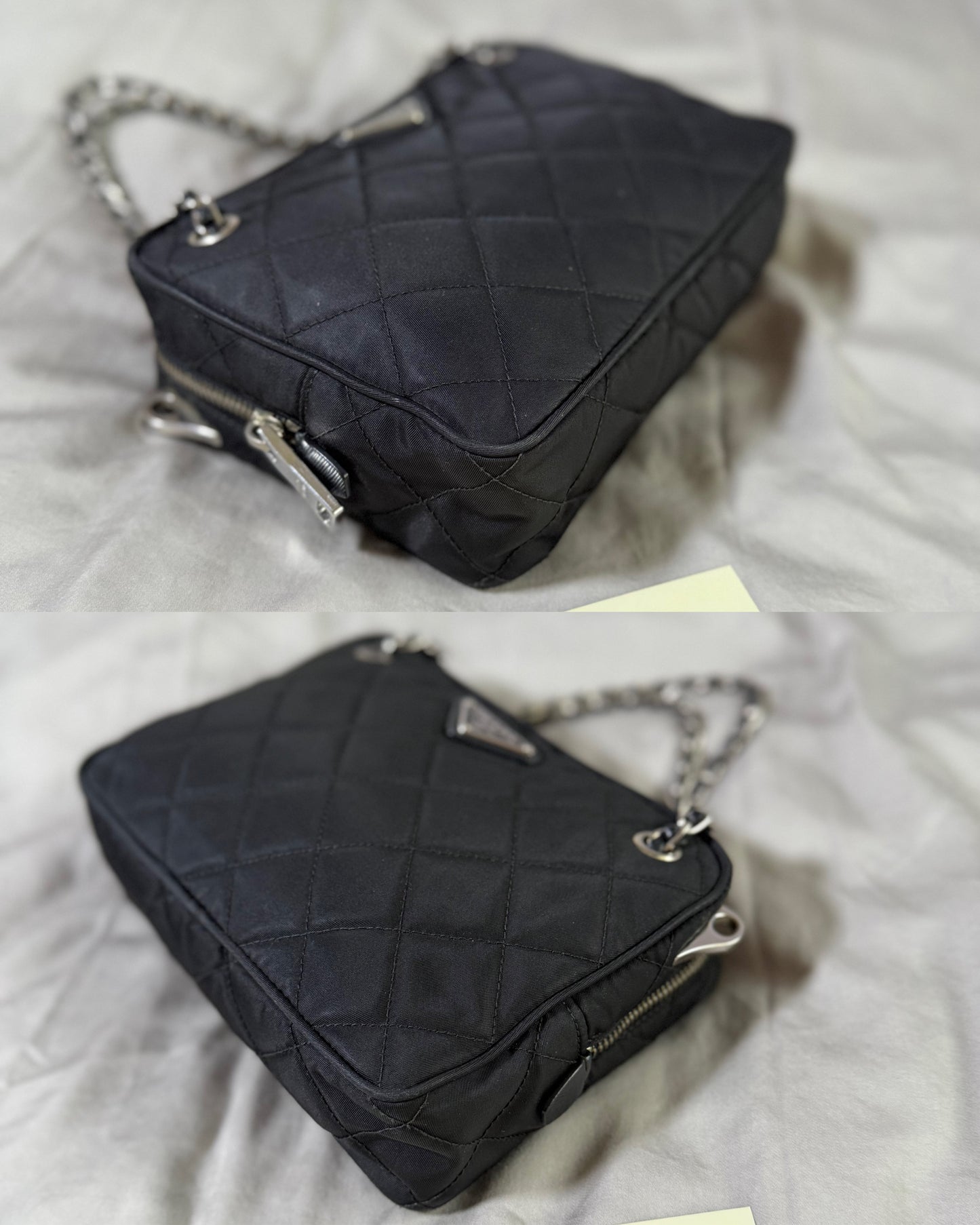 Authentic PRADA Nylon Tessuto Impuntu Quilted Black Bandoliera Mini Top Handle Bag
