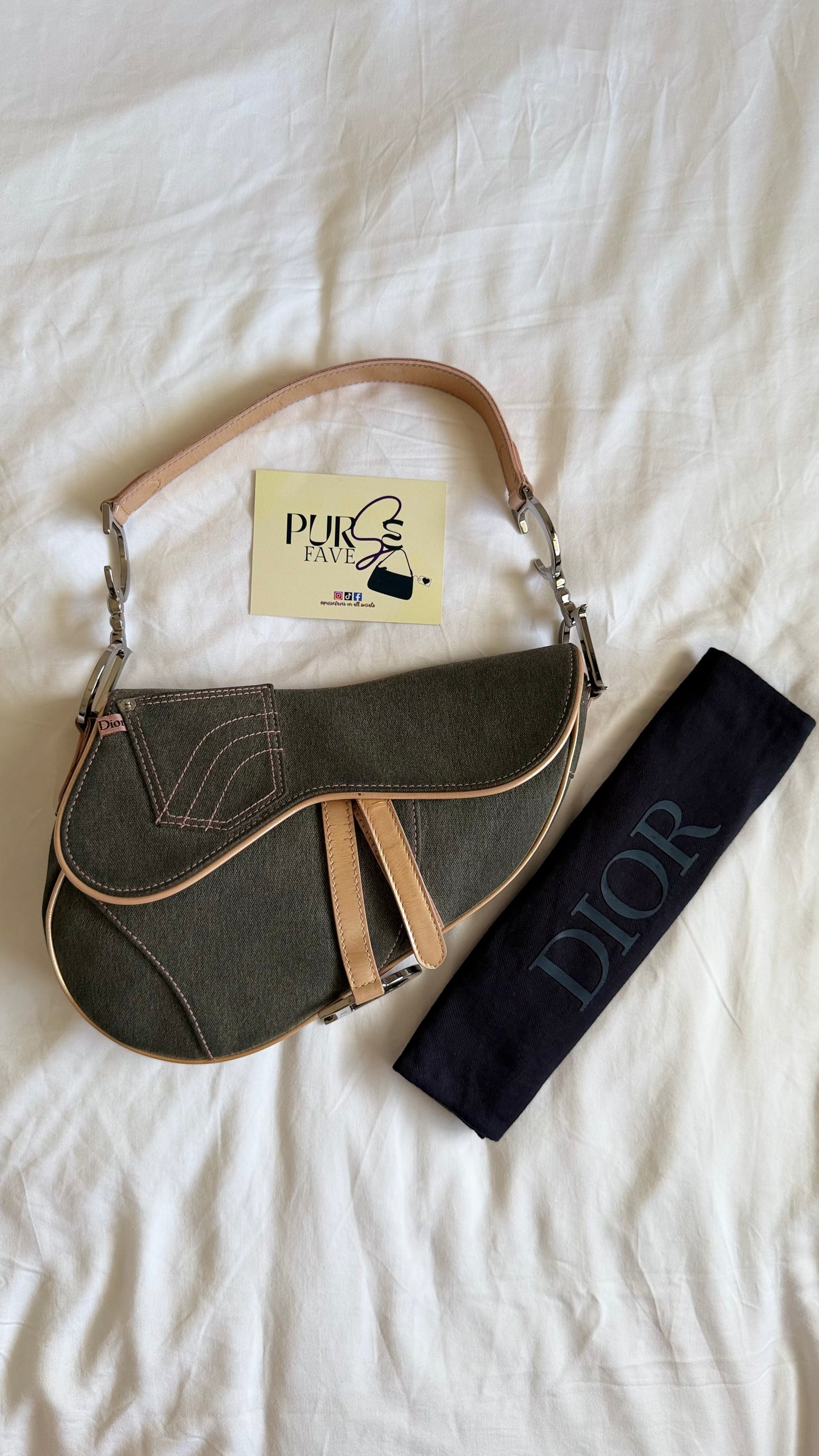 Authentic Vintage CHRISTIAN DIOR Dark Grey Denim with Pocket Saddle Shoulder Bag