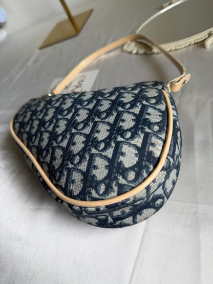 Authentic Vintage CHRISTIAN DIOR Blue Canvas Mini Saddle Pochette Bag