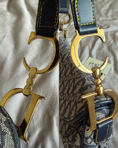 Authentic Vintage Christian Dior by John Galliano Navy Trotter Oblique Canvas Double Saddle Bag