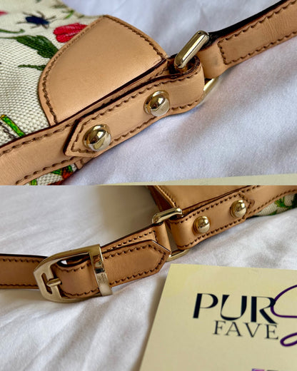 Authentic Vintage GUCCI Hasler Horsebit Flora Canvas Hobo Shoulder Bag