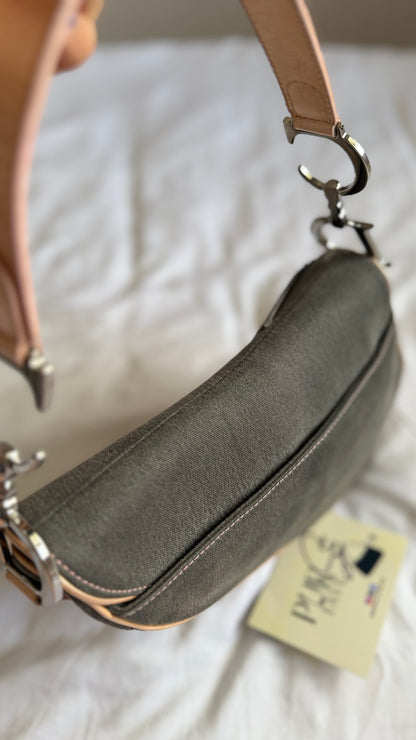 Authentic Vintage CHRISTIAN DIOR Dark Grey Denim with Pocket Saddle Shoulder Bag